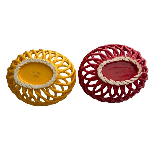 Arlington Designs Red Yellow Braided Woven Ceramic Bowls Oval Design Basket 10” - Picture 6 of 9